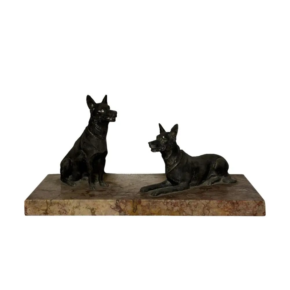 Art Deco Bronze German Shepherd Sculpture On Marble Base